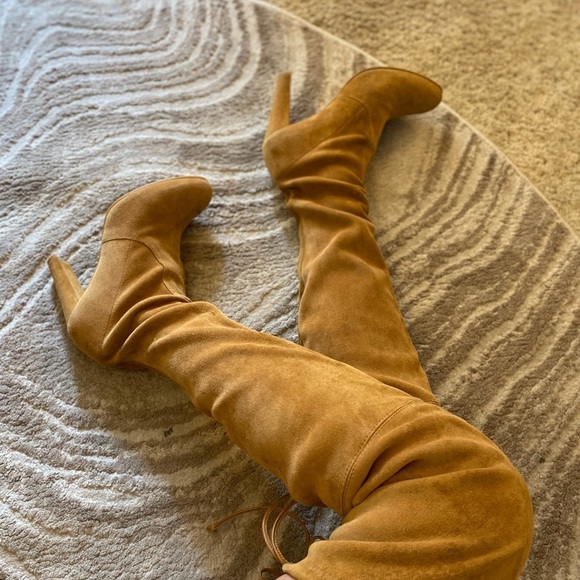 Stuart Weitzman Women’s Highland Suede Over the Knee Boots Fit 8.5 in Tan - Picture 4 of 13